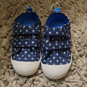 New Cat & Jack Blue Denim Polka Dot Girls Size 11 Sneaker Adjustable Strap